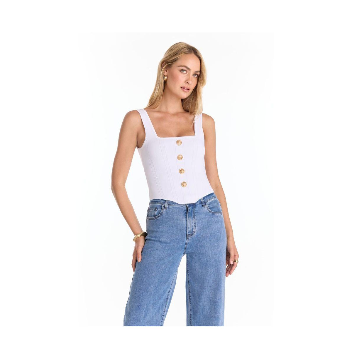 The Noli Shop Women's Venus Button Top - White - White | Macy's