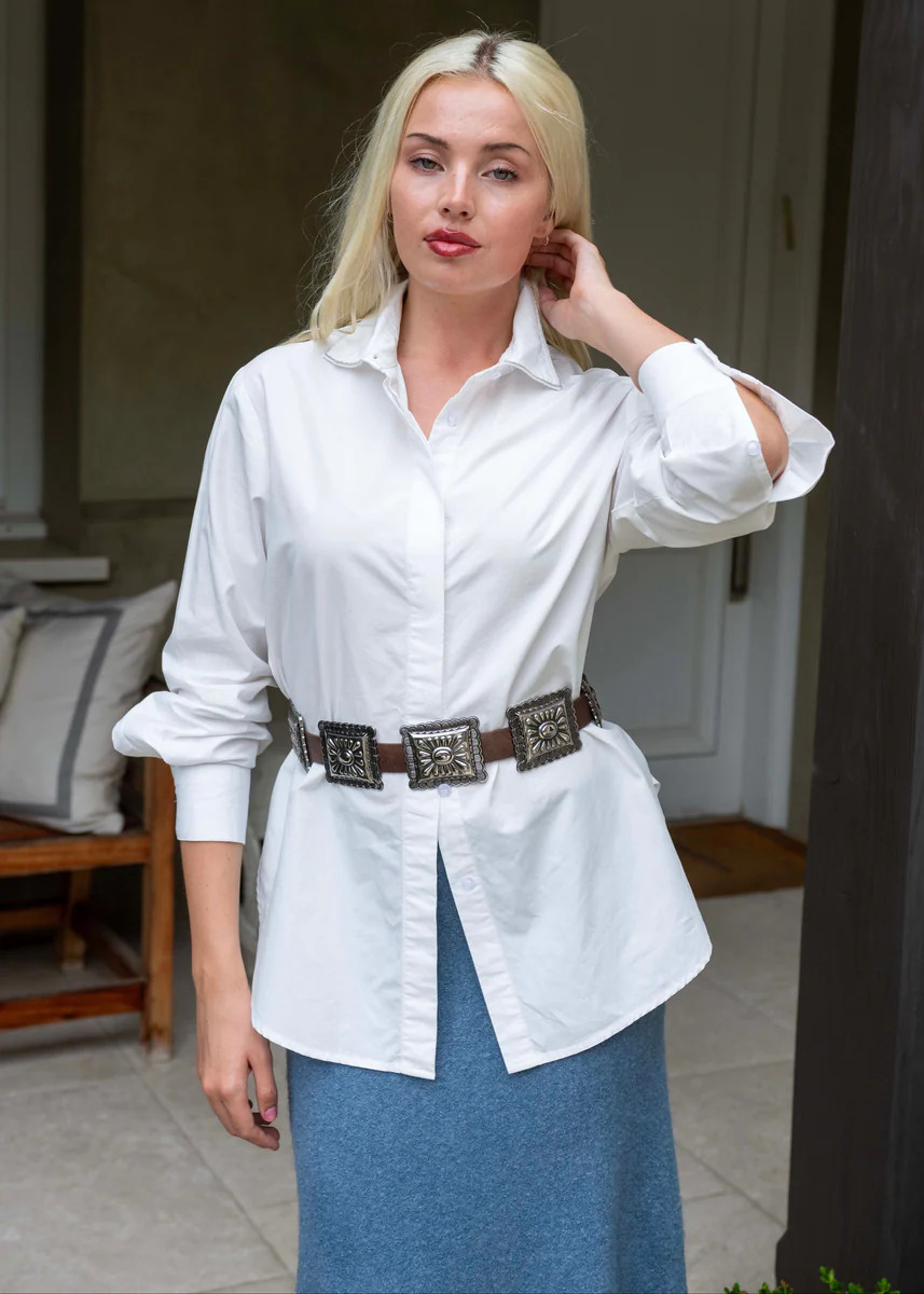 Phoenix Rectangular Concho Link Brown Vegan Leather Belt | Benaar La