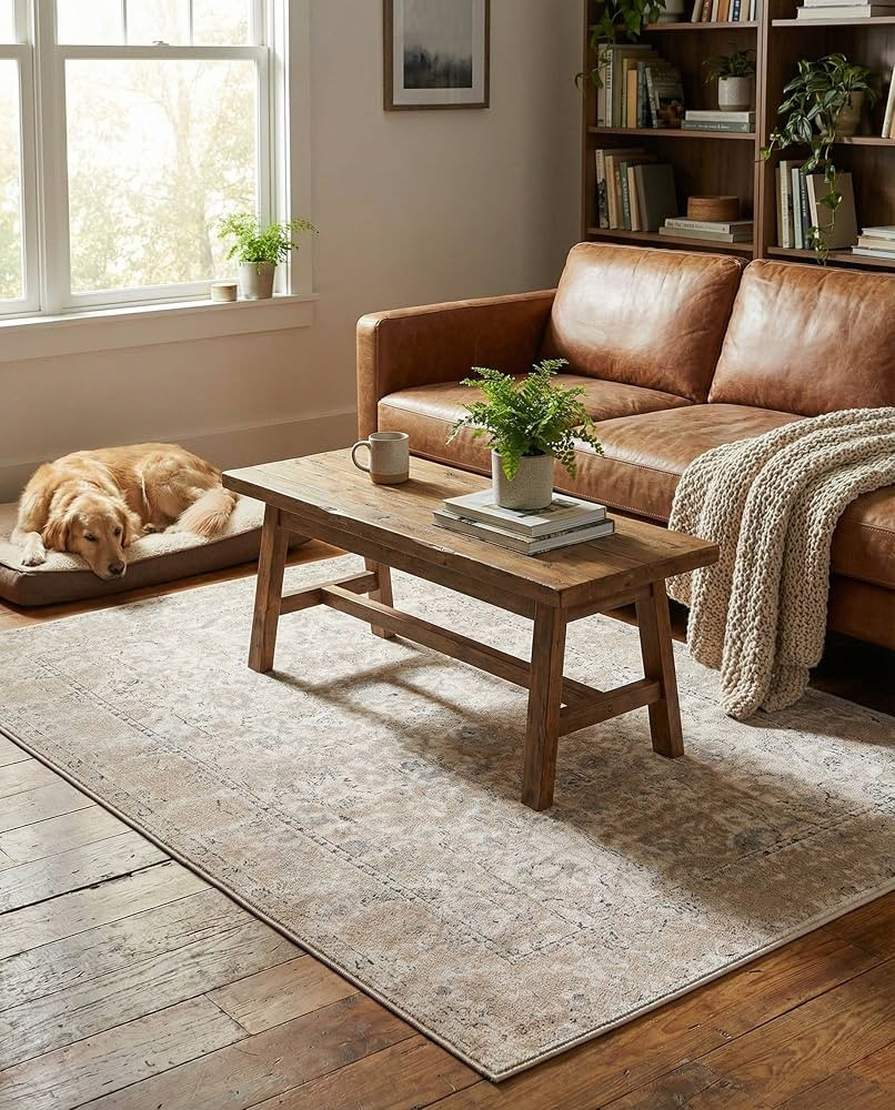 Rugs.com Oregon Collection Rug \u2013 4' x 6' Ivory Low-Pile Rug Perfect for Living Rooms, Large ... | Amazon (US)