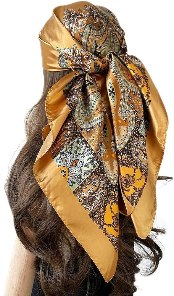 Large Square Head Satin Scarf Silk Feeling Hair Scarf 35"Head Scarves Bandana for Women Headscarf... | Amazon (US)