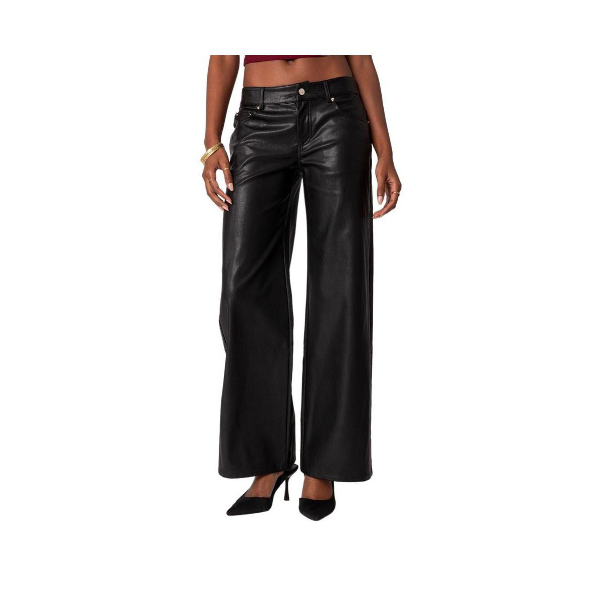 Women's Faux leather straight leg pants - Black | Macy's