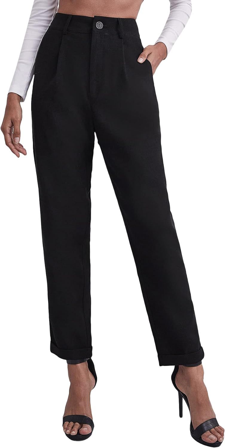 Floerns Women's Casual High Waisted Cropped Work Pants Trousers with Pocket | Amazon (US)