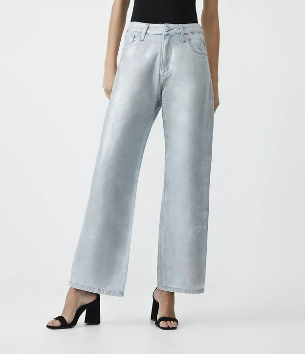 Calça Reta Jeans com Efeito Metalizado Azul | Renner (BR)