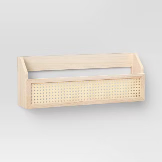 23" x 8.5" Wood and Rattan Wall Shelf with Caning Warm Tone Brown - Threshold™ | Target