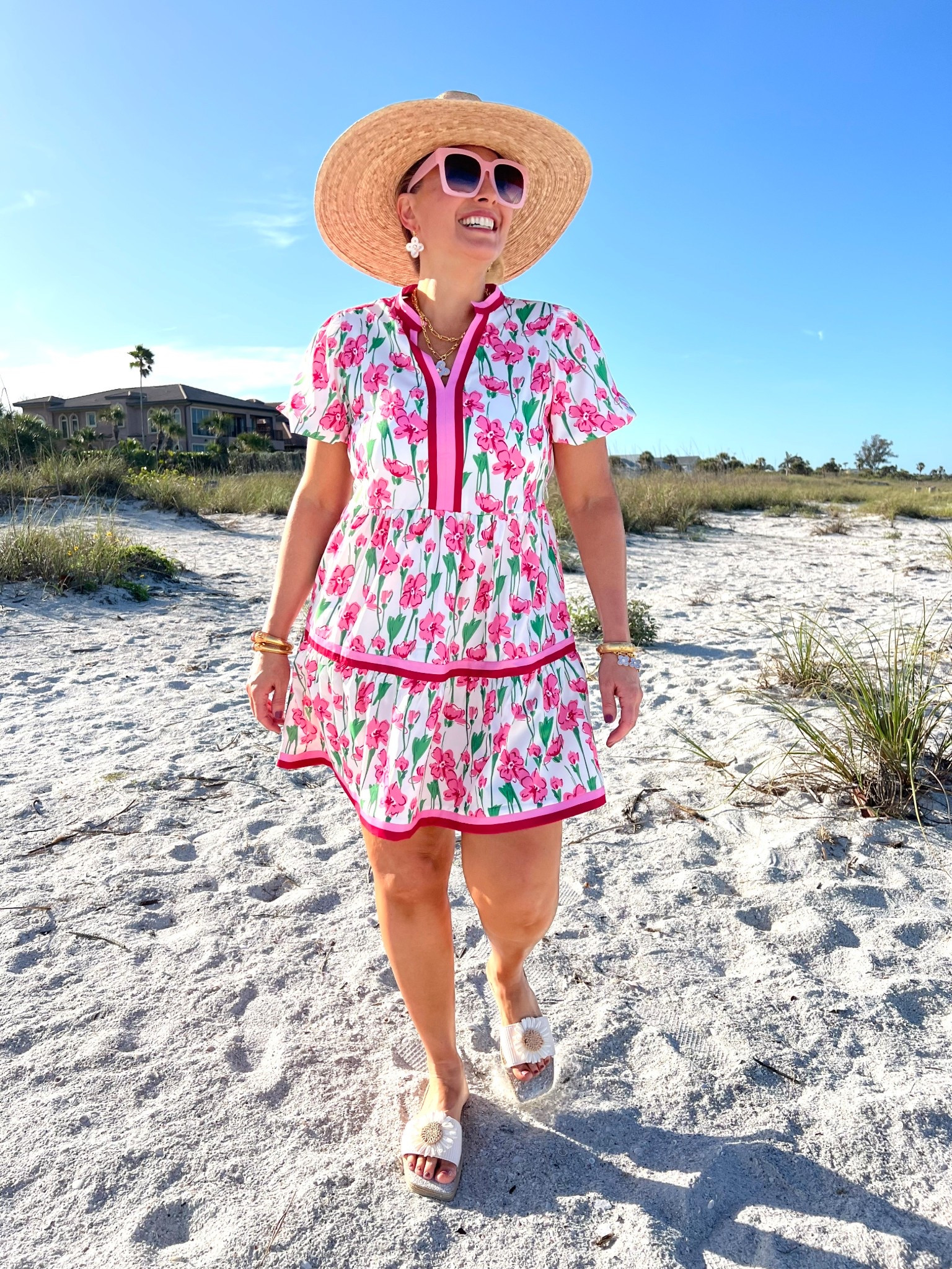 🏝️BEACH VACATION OUTFIT: Giving you summer style in this amazon dress. It makes a fantastic beach coverup too! Wearing a medium. Fits true to size.

💎Pair it with @julievos jewelry and head out to lunch after the beach.

👒Don’t forget to pick up my straw hat and sunglasses to complete the look.

#floraldress #summerstyle #founditonamazon @amazonfashion @jtstjtst11 

#LTKSeasonal #LTKOver40 #LTKSaleAlert #LTKU #LTKTravel #LTKgrwm #LTKootd #LTKMidsize #LTKSwim #LTKFestival