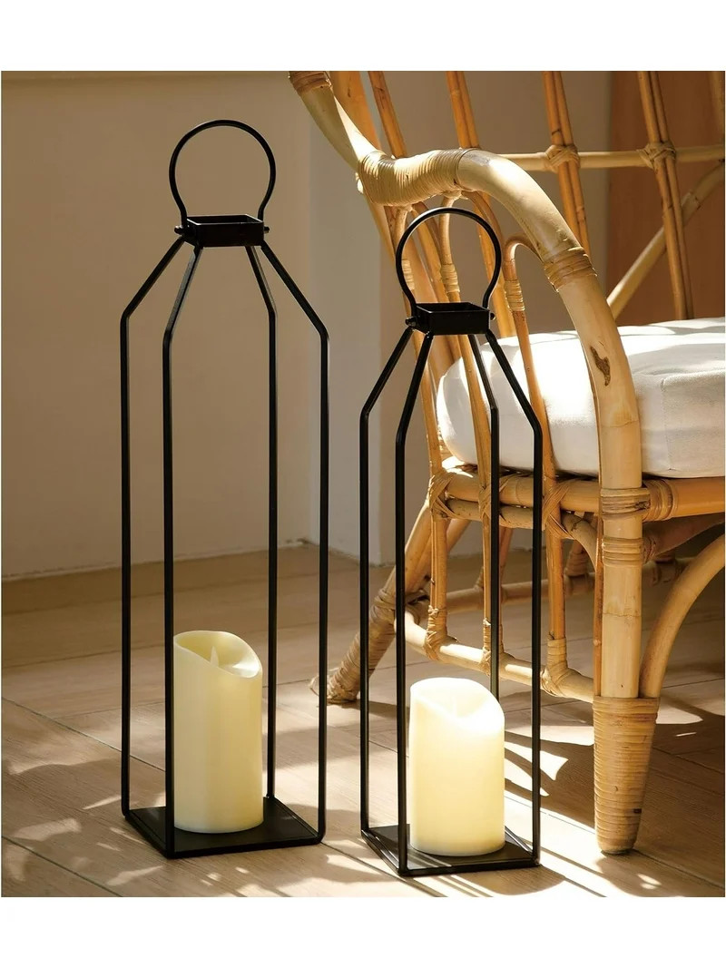 Perfnique Modern Farmhouse Lantern, 19.7'' 22'' Set of 2 Black Lanterns, 2 LED Candles & Remote T... | Walmart (US)
