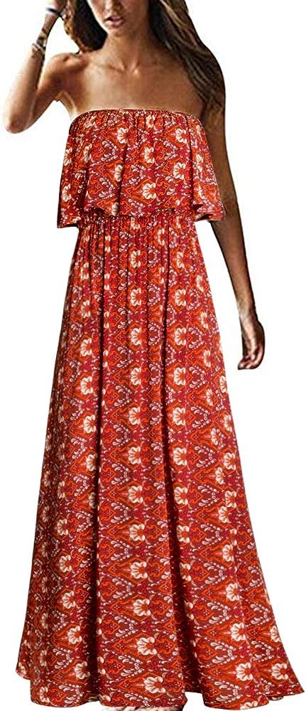 Yidarton Women Summer Blue and White Porcelain Strapless Boho Maxi Long Dress | Amazon (US)