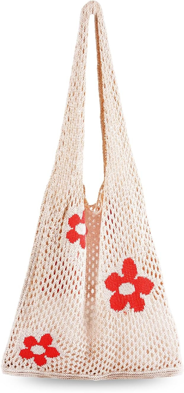 Crochet Tote Bag, Women Summer Aesthetic Mesh Beach Bags, Girls Hobo Bags Y2k Purse Fairy Grunge ... | Amazon (US)
