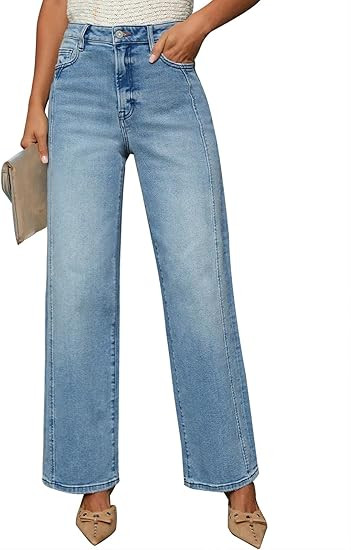 KUNMI Jeans for Women Wide Leg Baggy High Waist Boyfriends Straight Leg Stretchy Denim Pants Tren... | Amazon (US)