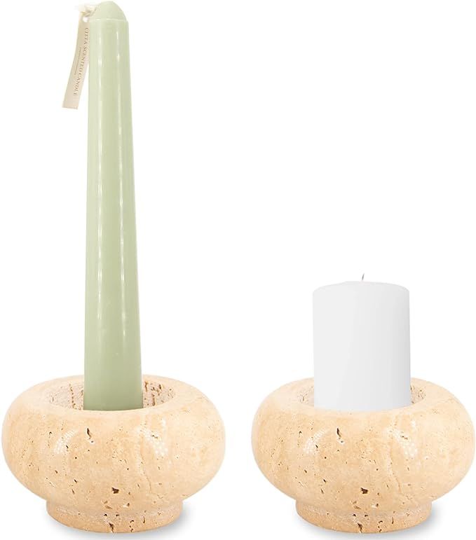 WORHE True Natural Travertine Marble Premium Candle Holders Set of 2 Candle Stand for Mother's Da... | Amazon (US)