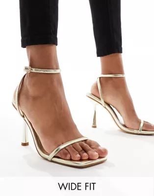 Simmi London Wide Fit Damira strappy barely there sandal in gold | ASOS (Global)