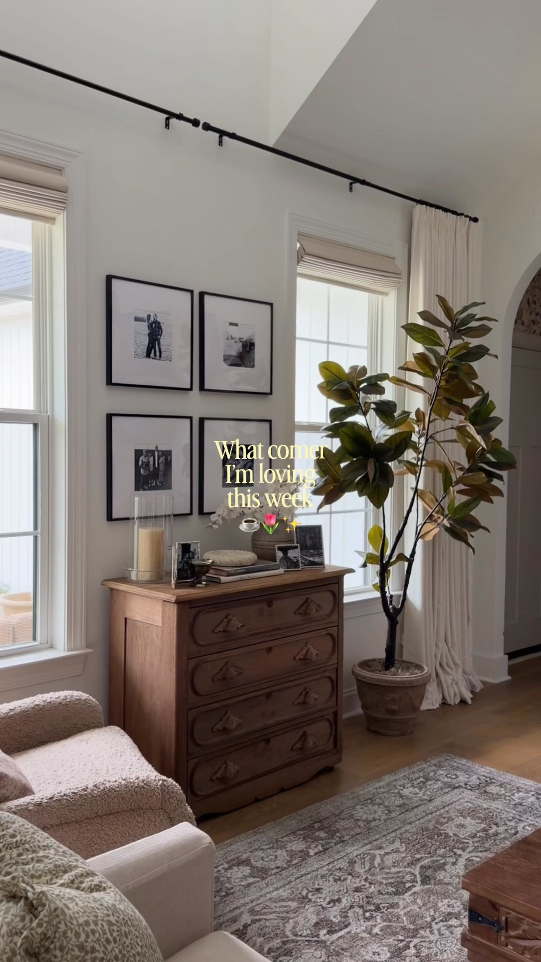 What corner I’m loving this week 🤍
This little spot just feels so right lately… simple, layered, and lived in.

Frames are from Frame it Easy. My order below.

Art Size: 8 1/8" x 8 I/8"
Outside Frame Size: 16
13/16" X I6 13/16"
Style: Ashford, in Gloss
Black
Matting: 4 1/4" Smooth
White (White Core)

#LTKHome #LTKdayinmylife #LTKSeasonal