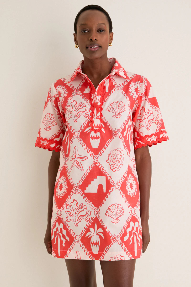 Asterias Red Collared Shirt Mini Dress | Tuckernuck (US)