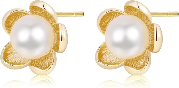 Pearl Earrings for Women, White Round Pearls, Wire Wrap Gold Stud Earrings Jewelry, Handmade Jewe... | Amazon (US)