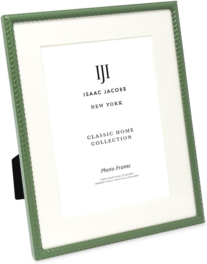 Isaac Jacobs 5x7 Green Metal Rope Border Picture Frame, Horizontal & Vertical for Tabletop and Wa... | Amazon (US)