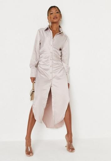 Missguided - Champagne Satin Midaxi Shirt Dress | Missguided (US & CA)