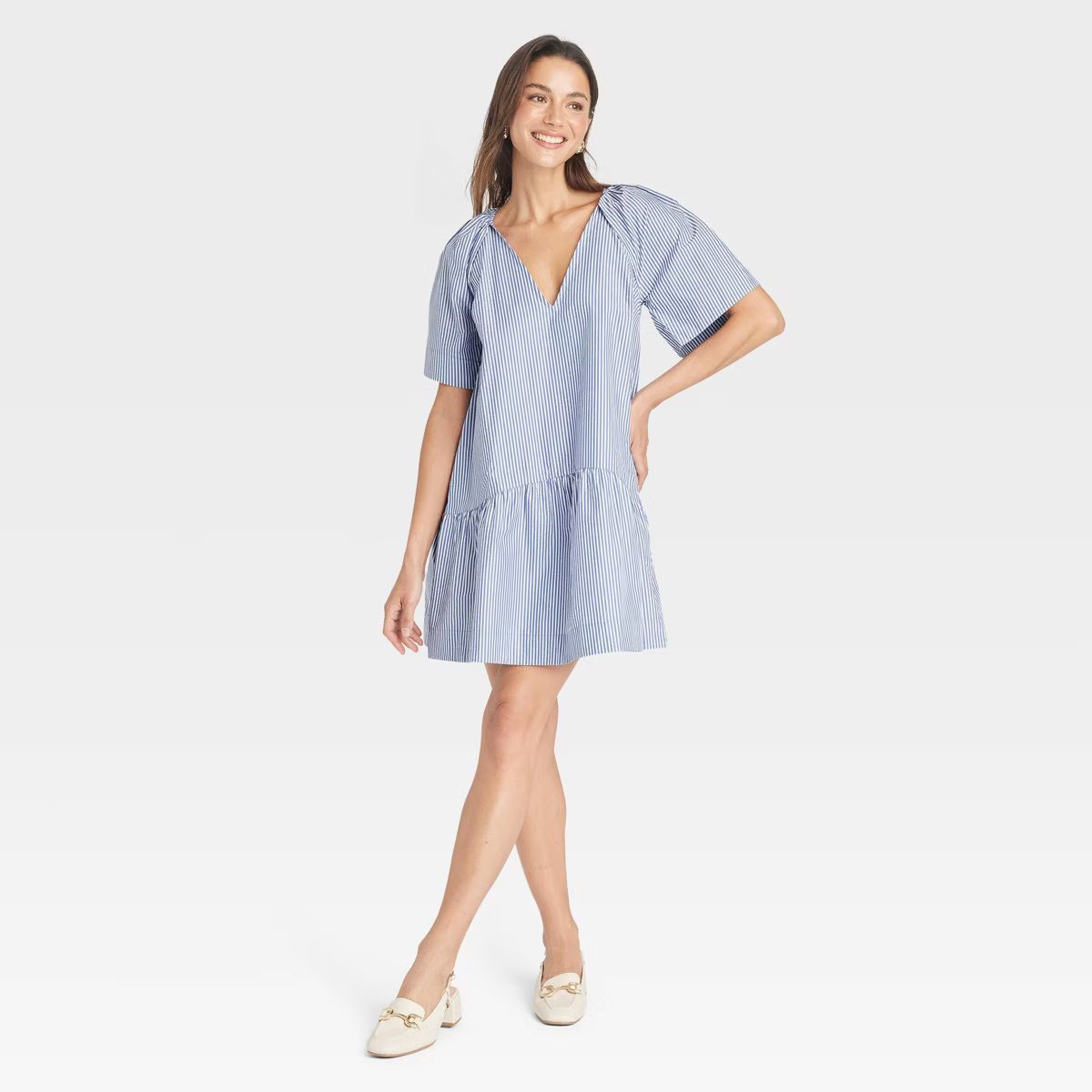 Women's Flutter Short Sleeve Mini Poplin Dress - A New Day™ | Target