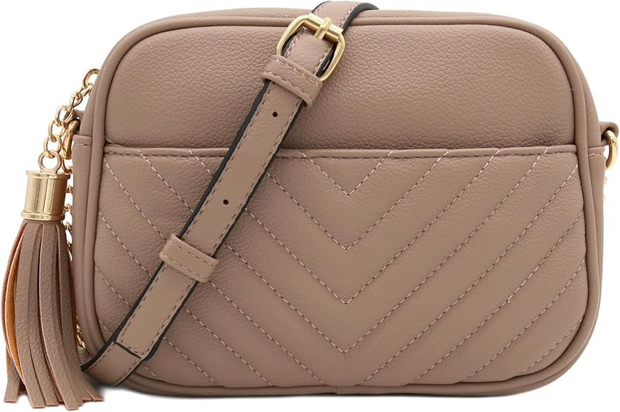 FashionPuzzle Chevron Quilted Crossbody Camera Bag with Chain Strap and Tassel | Amazon (US)
