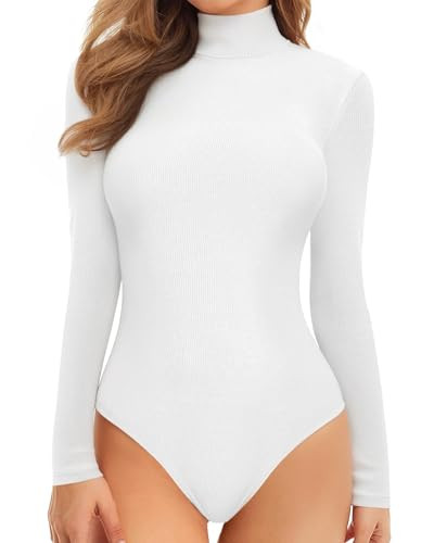 MANGOPOP Long Sleeve Bodysuits for Women Mock Turtle Neck Ribbed Body Suit Tops | Amazon (US)