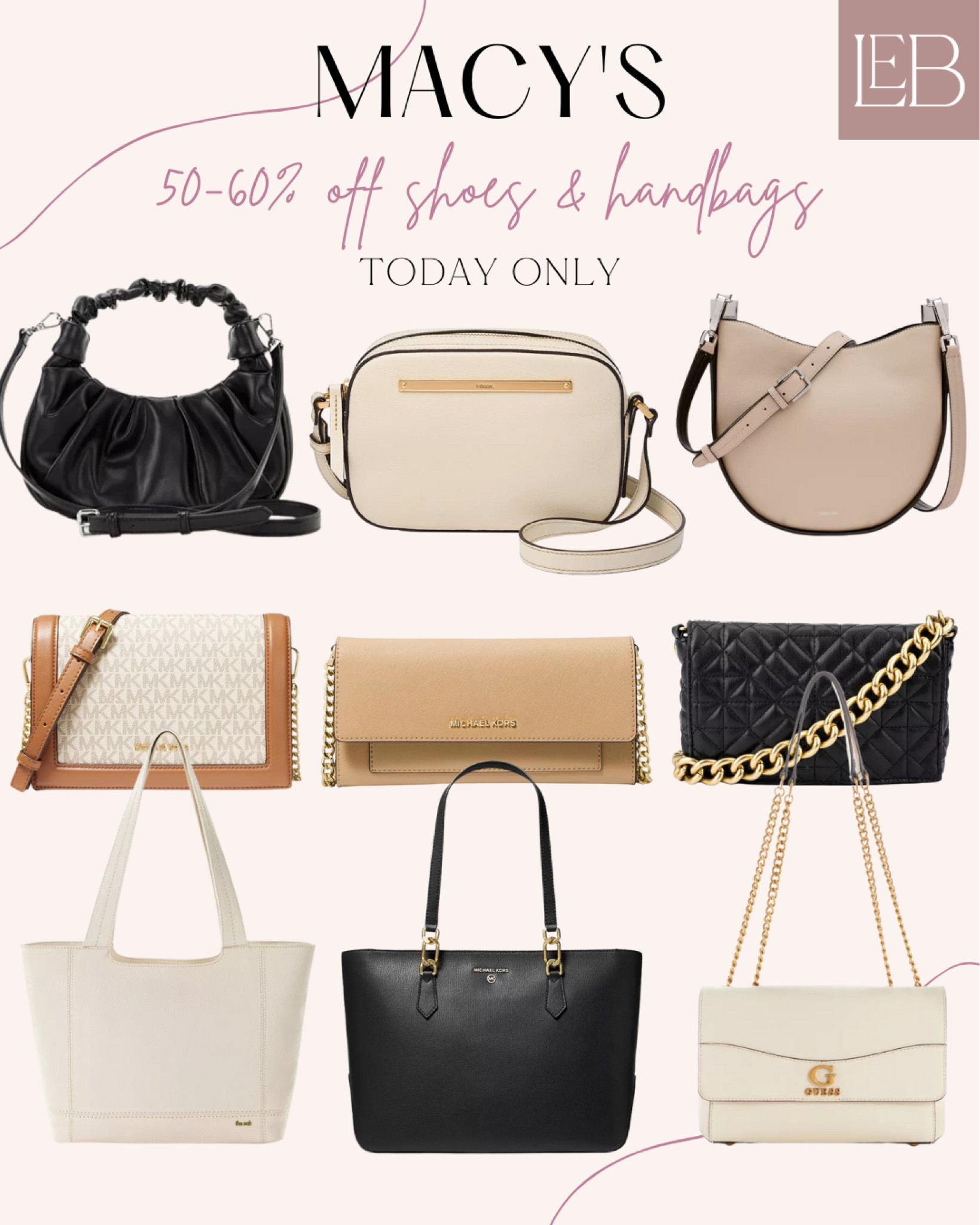 FLASH SALE! 50-60% off shoes & handbags at Macy’s! Ends tonight!

Handbags, totes, crossbody, wallet, guess, Michael kors 

#LTKsalealert #LTKitbag #LTKFind