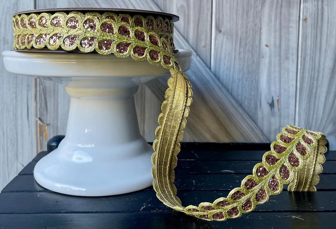 D Stevens, 10 Yards, 1 Inch Wired Ribbon, Glitter Leaf Ribbon, Rose Gold Ribbon, Glitter Ribbon, ... | Etsy (US)