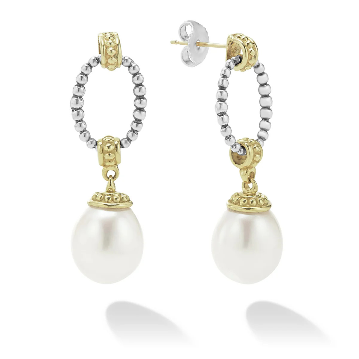 Luna Two-Tone Pearl Oval Drop Earrings | LAGOS
