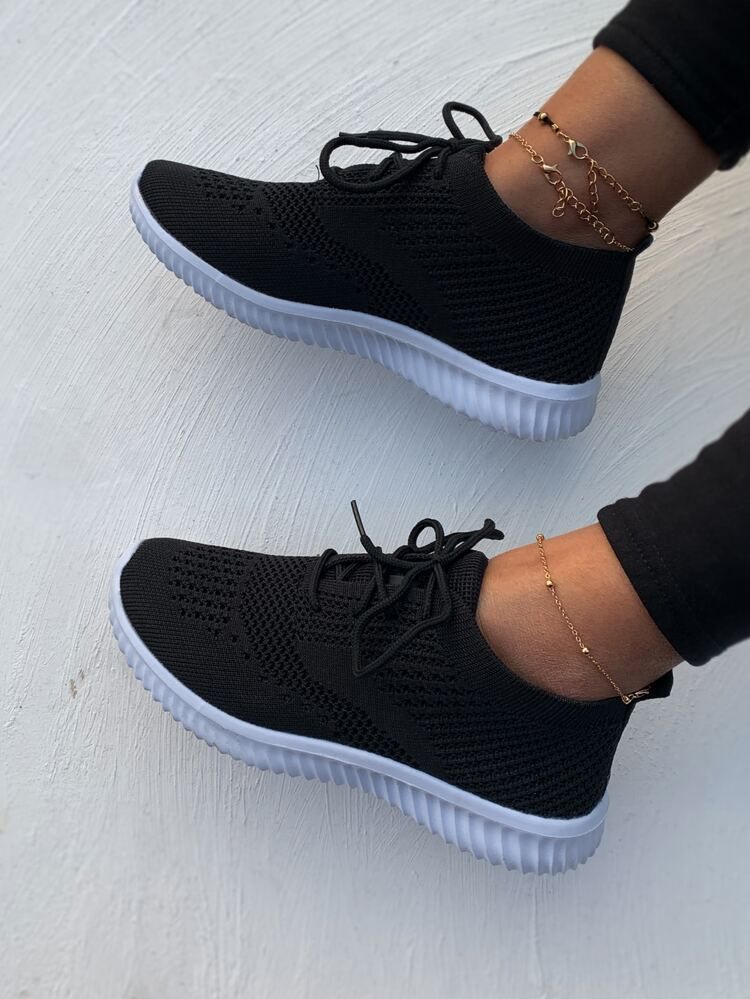 Lace Up Decor Knit Sneakers | SHEIN