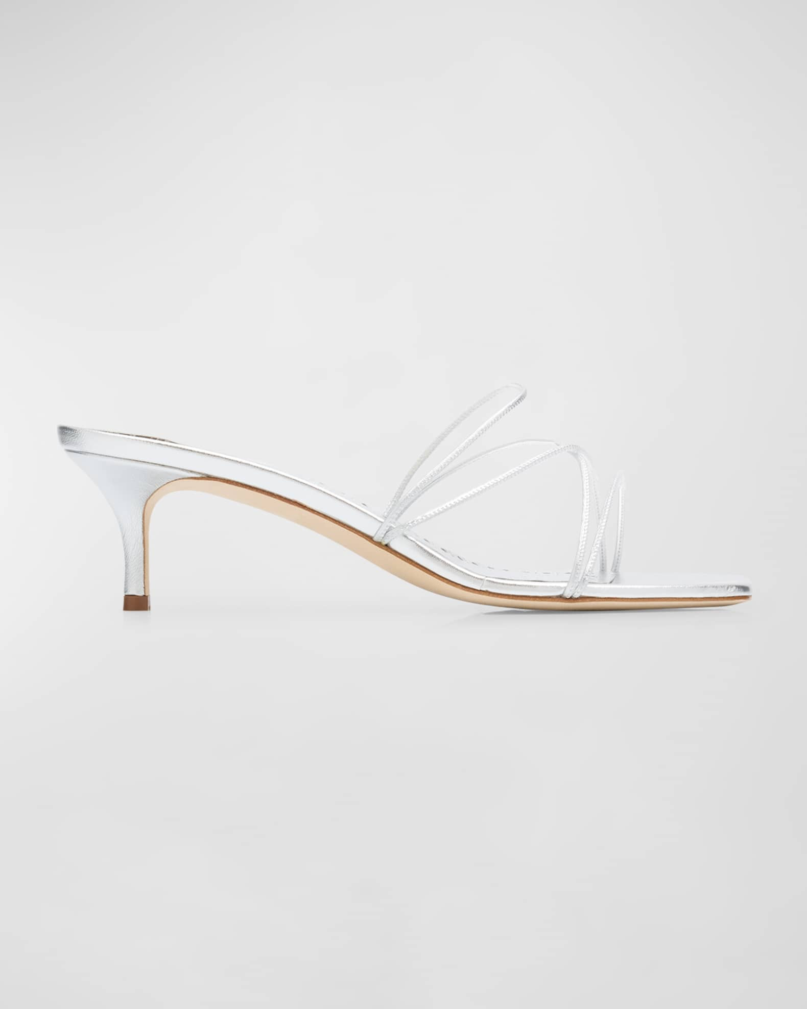 Manolo Blahnik Strappy Metallic Leather Slide Sandals | Neiman Marcus