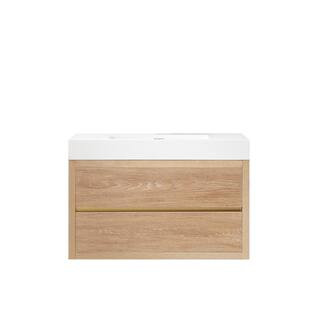 ROSWELL Palencia 36 in. W x 20 in. D x 23.6 in. H Bath Vanity in North American Oak with White In... | The Home Depot