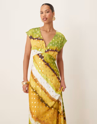 Never Fully Dressed metallic midaxi dress in green ombre print | ASOS (Global)