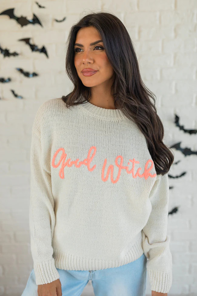 Happy To Be The Good Witch Stone and Coral Sweater FINAL SALE | Pink Lily