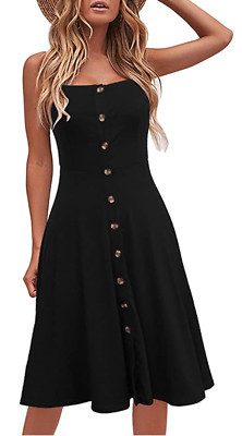 BERYDRESS Womens Spaghetti Strap Button Down Midi A-Line Dress Size S - Black | eBay US