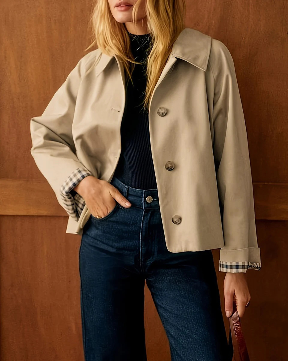 Khaki  Contrasting Pocket Jacket | rihoas.com