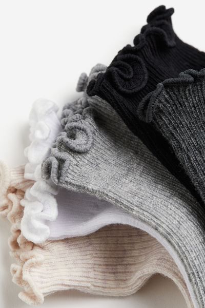 5-pack Ruffle-trimmed Socks - Dark gray melange/black - Ladies | H&M US | H&M (US + CA)