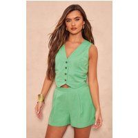 Green Linen Look Boxy Waistcoat | PrettyLittleThing UK