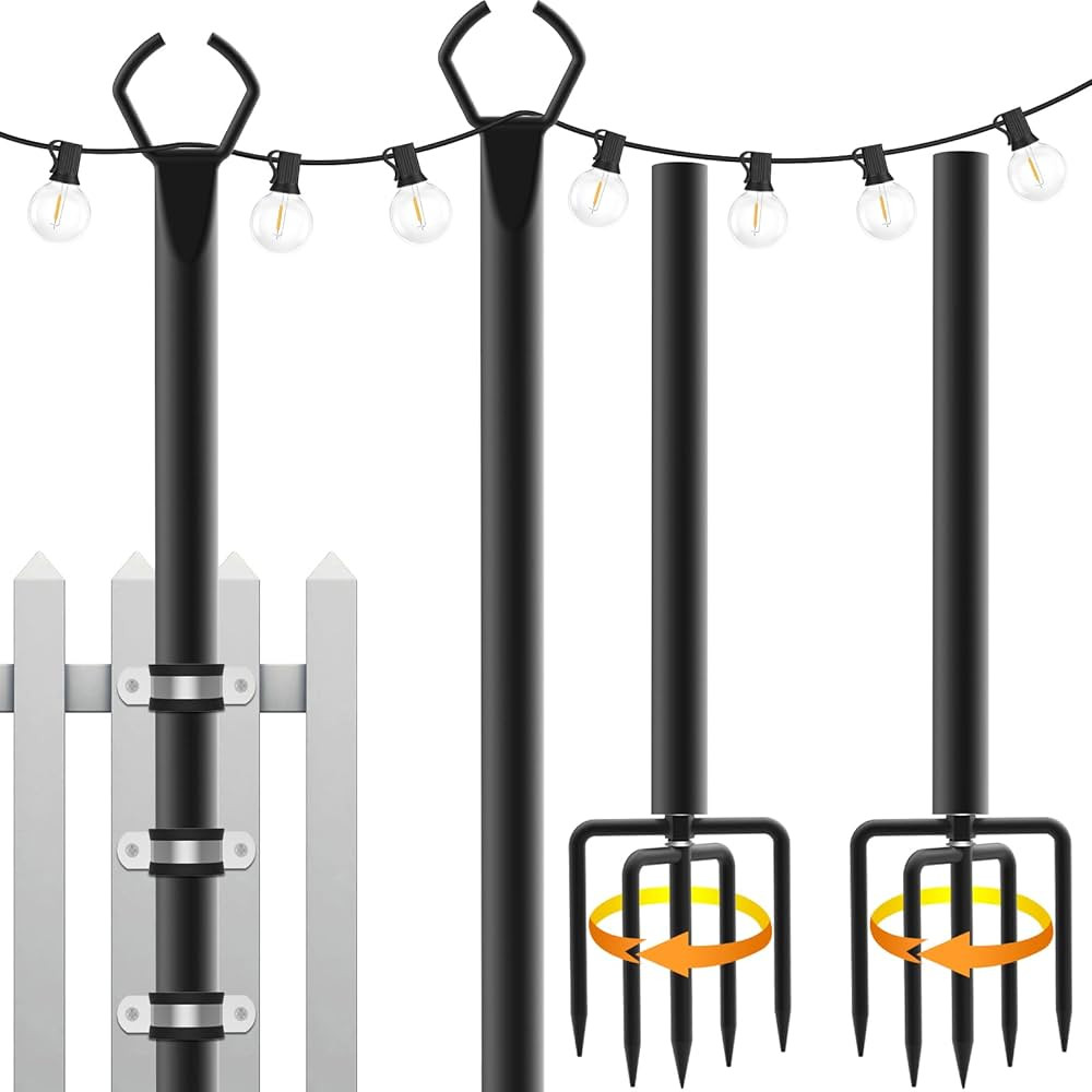 Mutovlin 2 Pack String Light Poles,10 Ft Light Poles for Outside String Lights,Outdoor Light Pole... | Amazon (US)