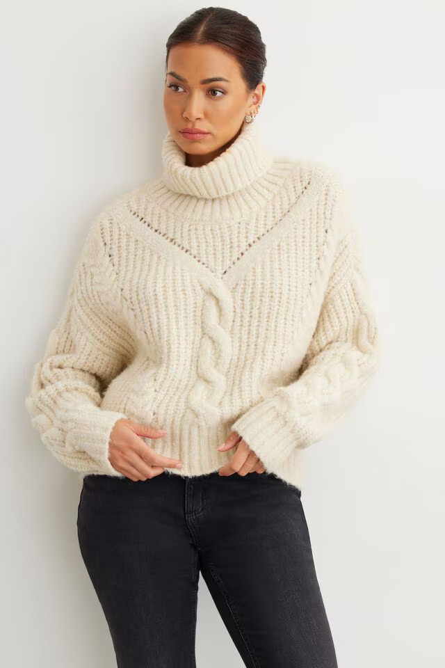Cable Knit Turtleneck Sweater | Dynamite Clothing
