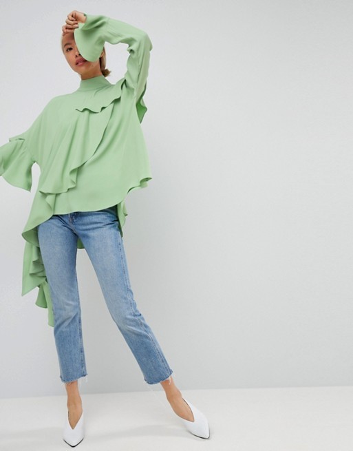 ASOS WHITE Waterfall Frill Crepe Top | ASOS US