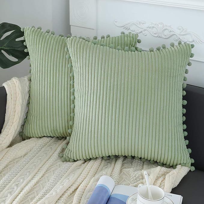 sykting Sage Green Pillow Covers 20x20 inch Soft Striped Boho Farmhouse Decorative Throw Pillow C... | Amazon (US)