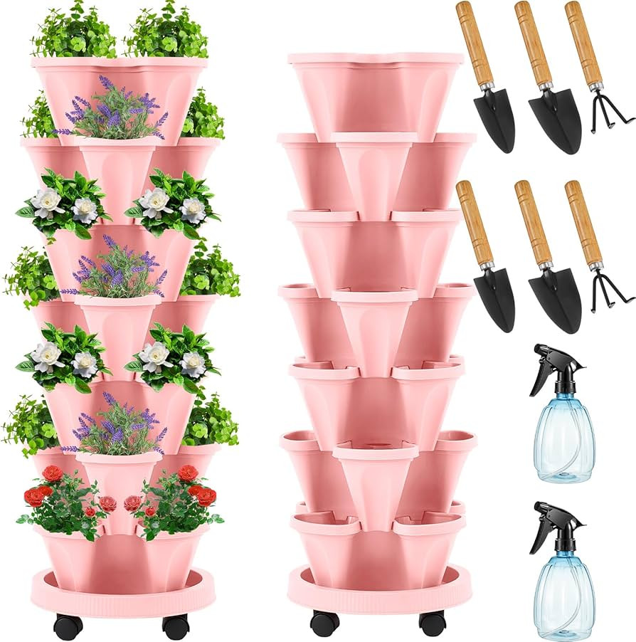 Umigy 2 Set of 7 Tier Vertical Planter Stackable Tower Planters Strawberry Herb Flower and Vegeta... | Amazon (US)