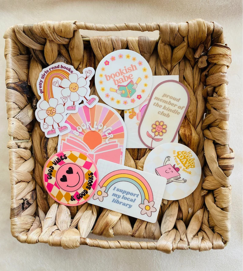 Retro Bookish Sticker Pack| Kindle Sticker | Vinyl Stickers, Book Stickers, Book Lover Gifts, Sti... | Etsy (US)