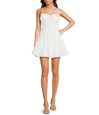 City Vibe Spaghetti Strap Square Neck Bow Front Lace Skater Dress | Dillard's | Dillard's