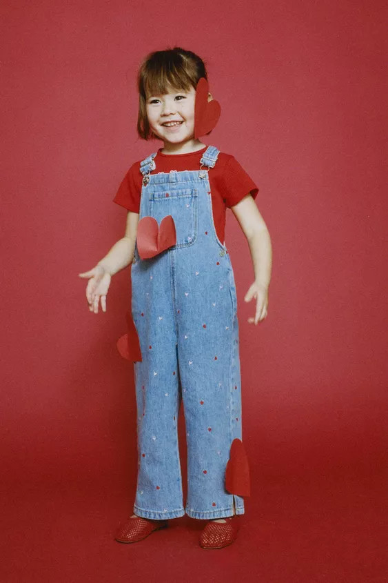 LONG DENIM DUNGAREES WITH EMBROIDERED HEARTS | Zara UK