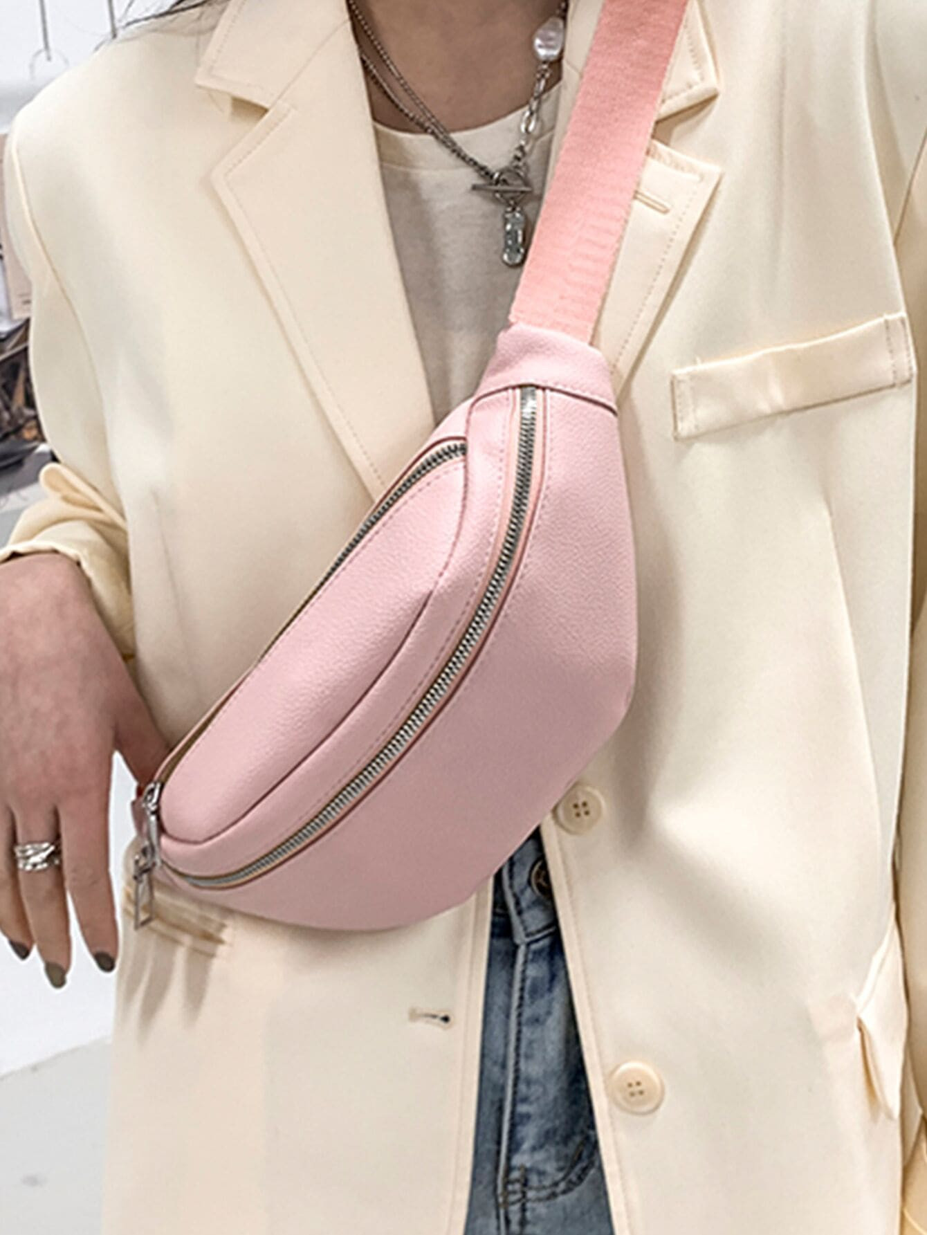 Minimalist Double Zipper Waist Bag | SHEIN