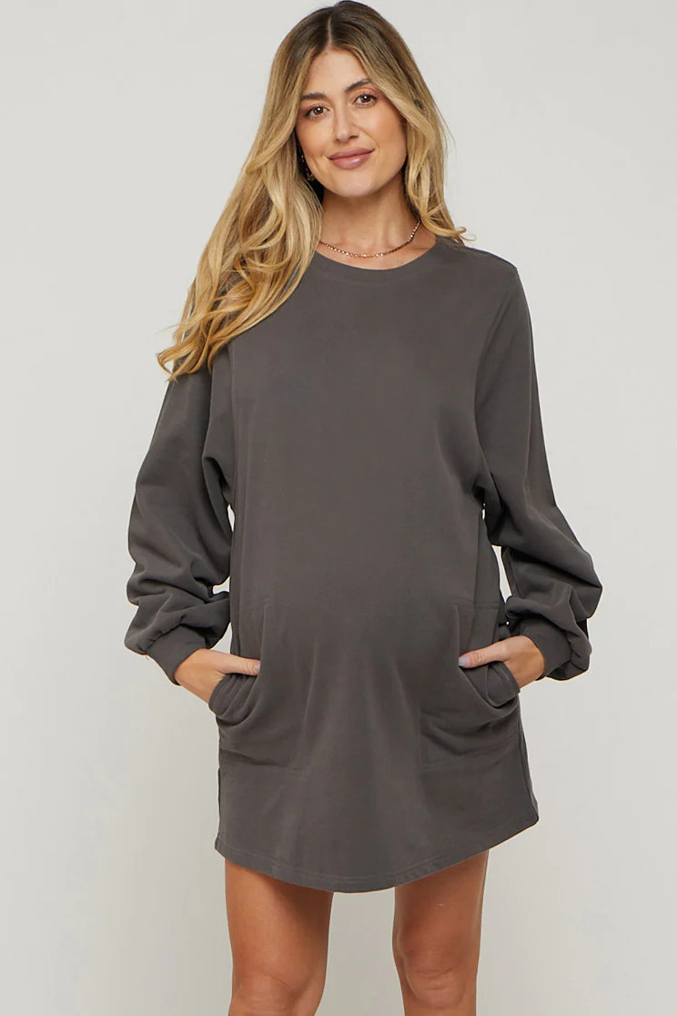 Charcoal Ultra Soft Maternity Sweatshirt Dress | PinkBlush Maternity