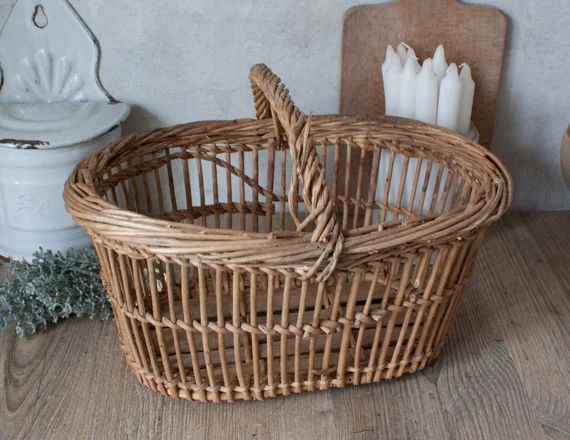 Vintage French Natural Oval Wicker Basket | Etsy | Etsy (US)
