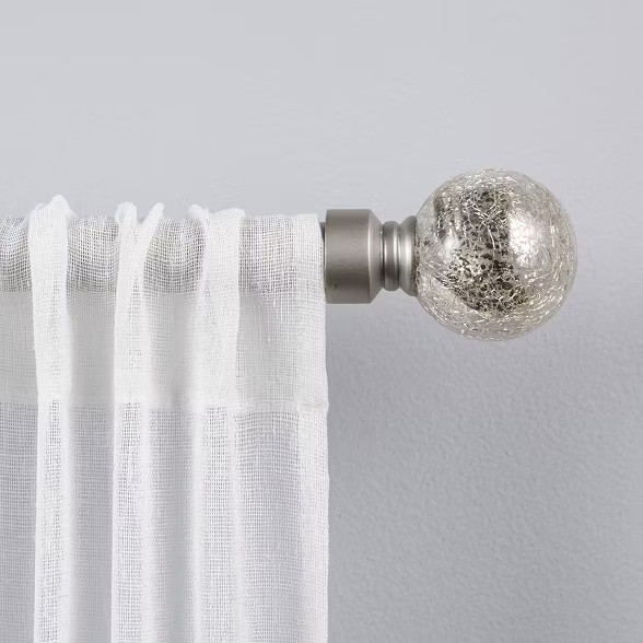 36"-72" Silver Aged Sphere Adjustable Curtain Rod and Coordinating Finial Set Matte Silver - Excl... | Target