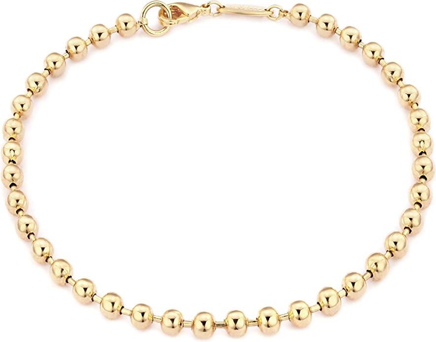 Mevecco Gold Beaded Bracelets,18K Gold Plated Handmade Cute Satellite Diamond Cut Oval and Round ... | Amazon (US)
