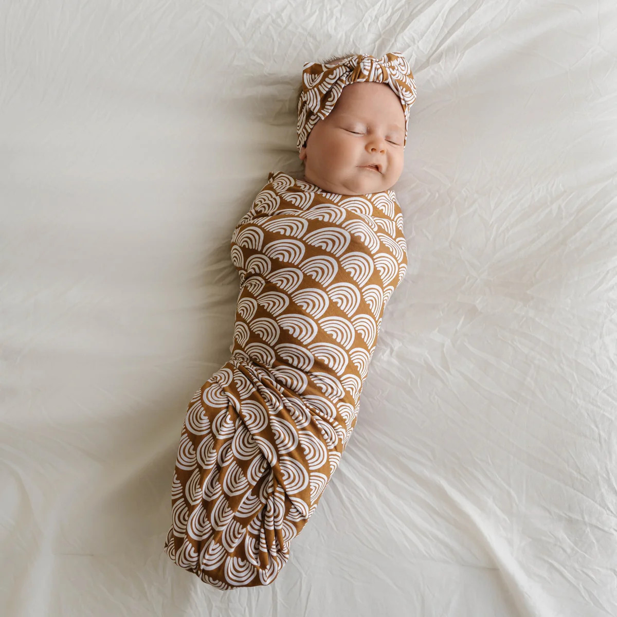 Rust Rainbows Bamboo Viscose Swaddle + Headband Set | Little Sleepies