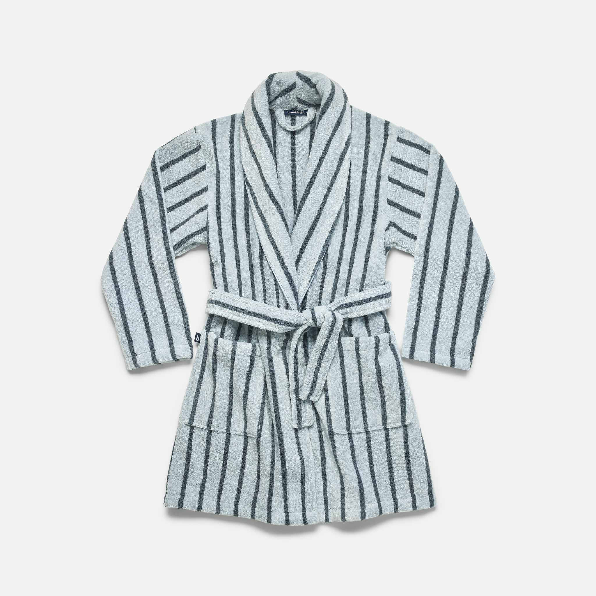 Brooklinen Super-Plush Shorty Robe size Medium in Striped Frost | Brooklinen